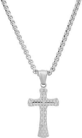 HMY Jewelry Mens Stainless Steel Lattice Cross Pendant Necklace in Metallic at Nordstrom Rack