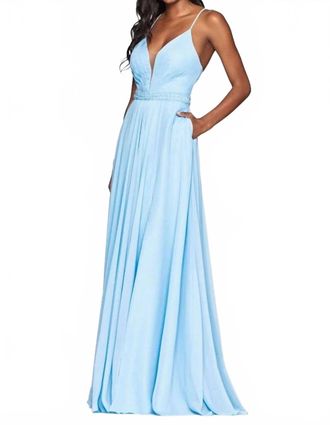 Faviana Chiffon A-Line Gown With Stones In Cloud Blue