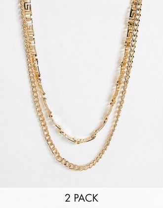 Asos 2 pack neckchain with greek wave and curb chain gold tone