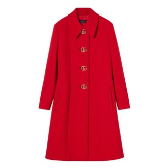 Gucci Abrigo de natt&eacute; de lana con bot&oacute;n Doble G - Coats - Mujer - Rojo - M