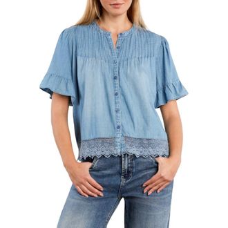 BILLY T Pleat Button-Up Top in Pure Denim at Nordstrom, Size X-Large