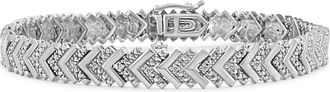 House of Brilliance 925 Sterling Silver 1/6 Cttw Round-Cut Diamond Chevron Wave 7.25 Link Bracelet