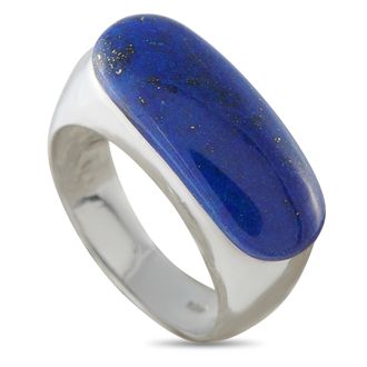 Luxury Bazaar 14K White Gold Lapis Lazuli Signet Ring MF09-062626