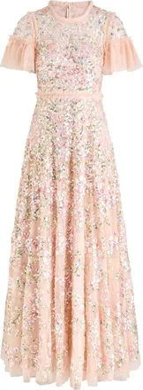Needle & Thread Garland Floral-embellished Tulle Gown - Light Pink - 12 (UK16 / XL)