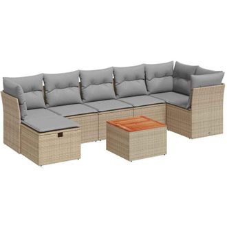 vidaXL Vidaxl - Set Divano da Giardino 8 pz con Cuscini Beige in Polyrattan