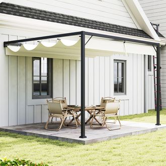 OUTSUNNY 3 x 3(m) Outdoor Lean To Pergola Retractable Canopy Wall Mounted in Cream