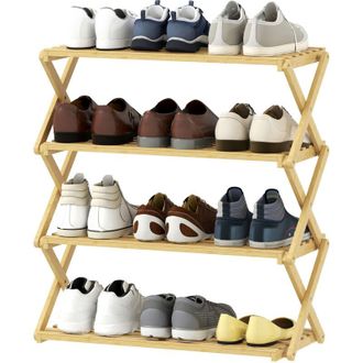 OEM Zapatero De Bamb&uacute; De 4 Niveles, Con Capacidad Para Hasta 12 Pares De Zapatos, Ideal Para Recibidor O Pasillo, 60 X 29 X 67 Cm, Color Natural -crezuo