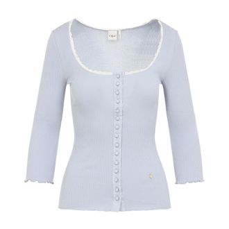 Chlo&eacute; Cardigans, female, Blue, Size: XS Blue Cotton Sweater Chic Style