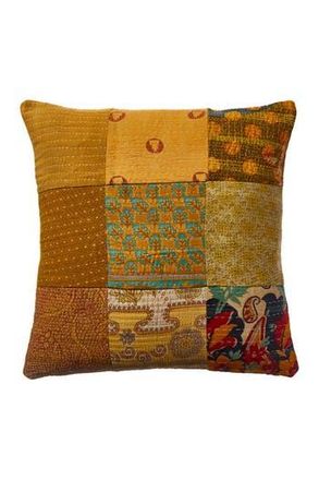 Melange Home Tic Tac Toe One Of a Kind Overdye Kantha Decor Pillow Cover in Golden at Nordstrom Rack