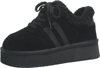 Generic Women lace up snow boots with thick soles comfortable and casual cotton shoes with thick velvet and anti slip short boots (black,6.5)