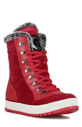 Santana Canada Maya Faux Fur Lined Lace-Up Boot in Red /White at Nordstrom Rack, Size 6