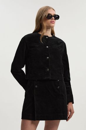 Karen Millen Womens Cord Collarless Tailored Jacket - Black Cotton - Size 14 UK