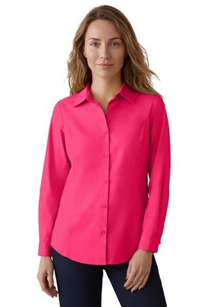 Jessica London Stretch Cotton Poplin Button Down Shirt in Pink Burst at Nordstrom, Size 12