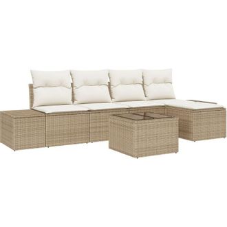 vidaXL Vidaxl - Garden Sofa Set with Cushion with Storage 6 pcs Beige, Cream
