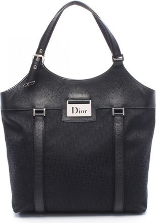 Dior Black Canvas Leather Handbag Tote Bag (Pre-Owned)