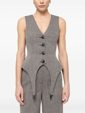 Nissa button single-breasted vest - women - Polyester/Viscose/Spandex/Elastane/Acetate - 36 - Grey
