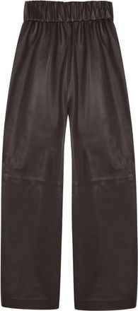 Cortana Wijde leren broek - Dames - Leren Broeken - Bruin - S - Leer - Broeken