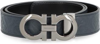 Ferragamo Mens Logo Buckle Leather Belt Blue Calf