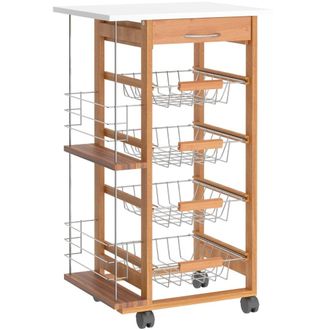 HOMCOM Carrito de cocina 47x37x83 cm madera natural