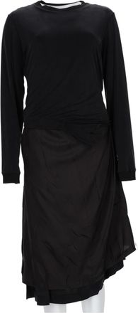 Maison Margiela Layered Black Midi Dress with Asymmetrical Skirt Overlay