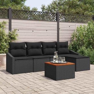 vidaXL Vidaxl - Conjunto De Sof&aacute; De Jard&iacute;n Con Coj&iacute;n 6 Pcs Negro Polirat&aacute;n