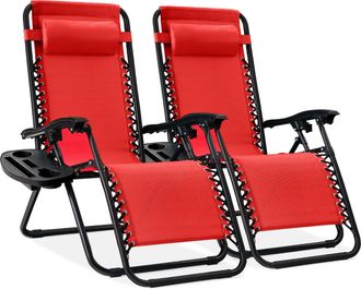 Best Choice Products Set of 2 Zero Gravity Lounge Chair Recliners for Patio, Pool w/ Cup Holder Tray