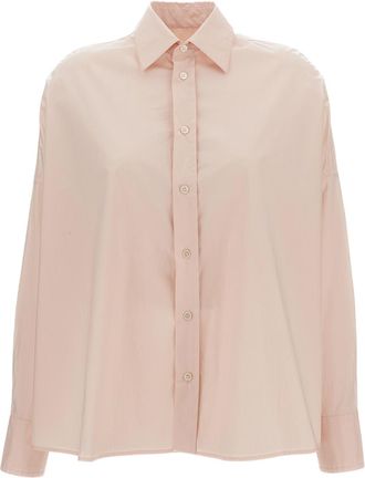 Plan C Oversized Cotton Shirt With Pointed Collar And Buttoned Cuffs