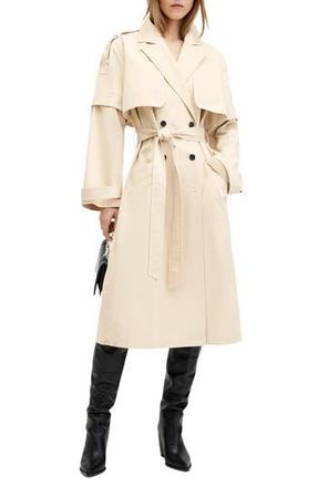 AllSaints Clyde Double Breasted Trench Coat in Ecru White at Nordstrom Rack, Size 10 Us / 14 Uk
