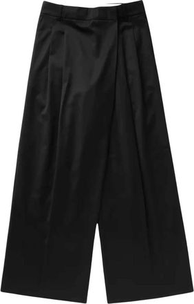 Ganni Calendered Wool Mid Waist Pants - Dames - Wijde Broeken - Zwart - XS - Wol - Broeken