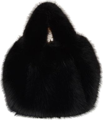 Generic Autumn and winter imitation fox plush bag versatile one-shoulder crossbody handbag(black,32 * 36 * 16cm)