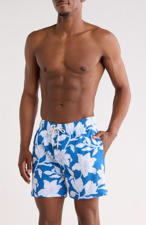 Vintage Summer Swimwear Floral Seersucker Volley Swim Trunks in Navy at Nordstrom Rack, Size Xx-Large