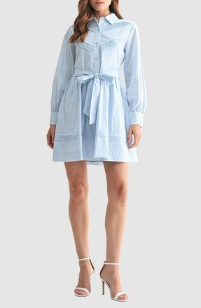 Mila Mae Long Sleeve Belted Cotton Shirtdress in Light Blue at Nordstrom Rack, Size X-Large