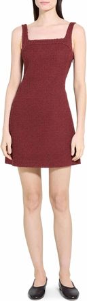 Theory Square Neck Yoke Dress In Burgundy