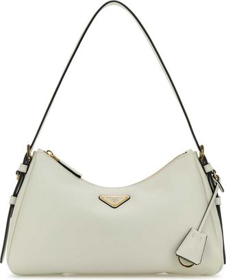 Prada White Logo Large Shoulder Bag