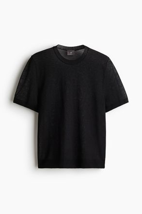 H&M Gestricktes T-Shirt in Regular Fit - Schwarz