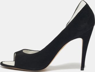 Manolo Blahnik Black Suede Open Toe Dorsay Pumps