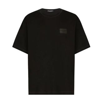Dolce & Gabbana T-Shirts, male, Black, M, Black Cotton Logo T-shirts Polos