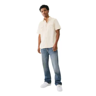 True Religion Heren Regular Overhemd met Korte Mouwen (Winterwit)