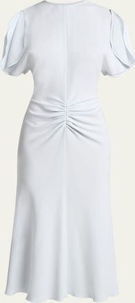 Victoria Beckham Gathered Waist Crepe Midi Dress