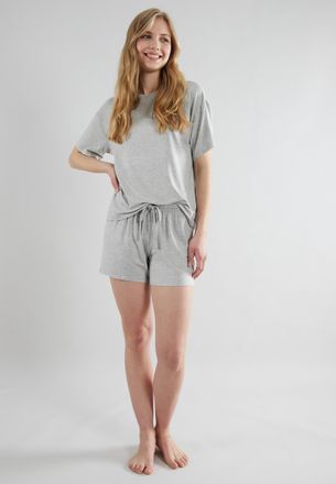 Tom Tailor Shorty TOM TAILOR, Damen, Gr. 36, grau, mittel, melange, Single Jersey, Obermaterial: 95% Viskose, 5% Elasthan, Homewear-Sets Shorty