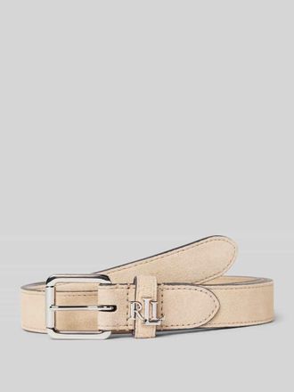 Lauren Ralph Lauren Lederg&uuml;rtel mit Label-Applikation in Sand, Gr&ouml;&szlig;e S