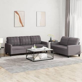 vidaXL Vidaxl - Juego De Sof&aacute;s Con Cojines 2 Piezas Cuero Sint&eacute;tico Gris