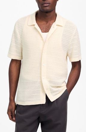 Madewell Jacquard Knit Short Sleeve Button-Up Shirt in Antique Cream at Nordstrom, Size X-Small