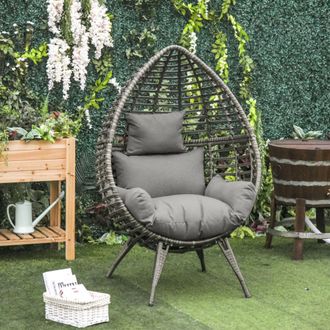 OUTSUNNY Outdoor indoor Wicker Teardrop Chair with Cushion Rattan Lounger in Grey