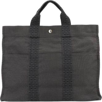 Herm&egrave;s Gray Canvas Tote Bag (Pre-Owned)
