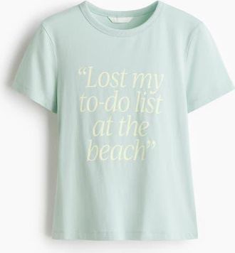 H&M Printed Viscose-blend T-shirt in Light Turquoise/lost at Nordstrom, Size X-Large