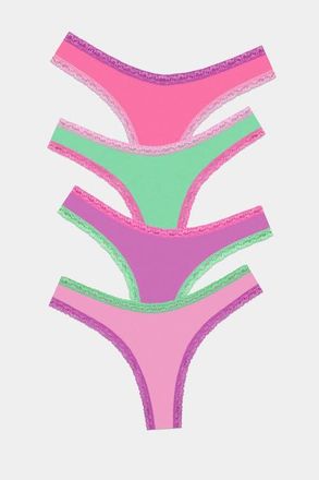 Stripe and Stare Thong Four Pack in Candy Floss Brights at Nordstrom, Size X-Small Uk