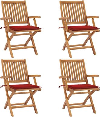 vidaXL Vidaxl - Sillas De Jard&iacute;n Plegables 4 Uds Madera Maciza Teca Con Cojines