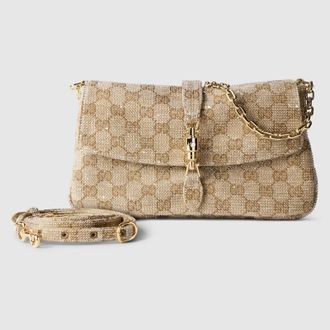 Gucci Aperitivo Crystal Medium Shoulder Bag, Beige, GG Canvas