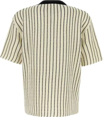 Jil Sander Mens Embroidered Crochet Cotton T-Shirt Beige